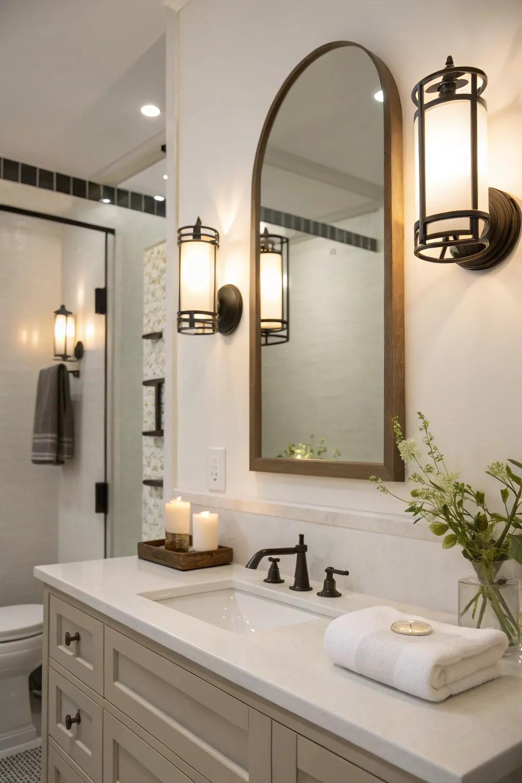 Simple wall lights emphasize clean lines and simplicity.