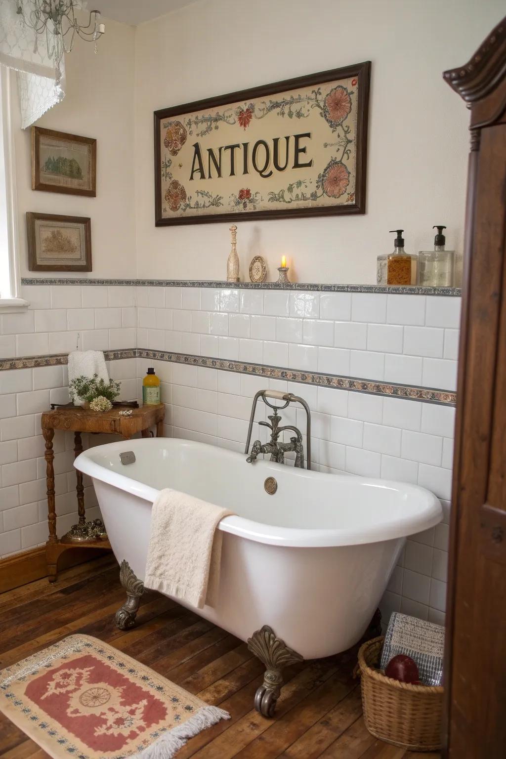 Add individuality using vintage restroom markers.