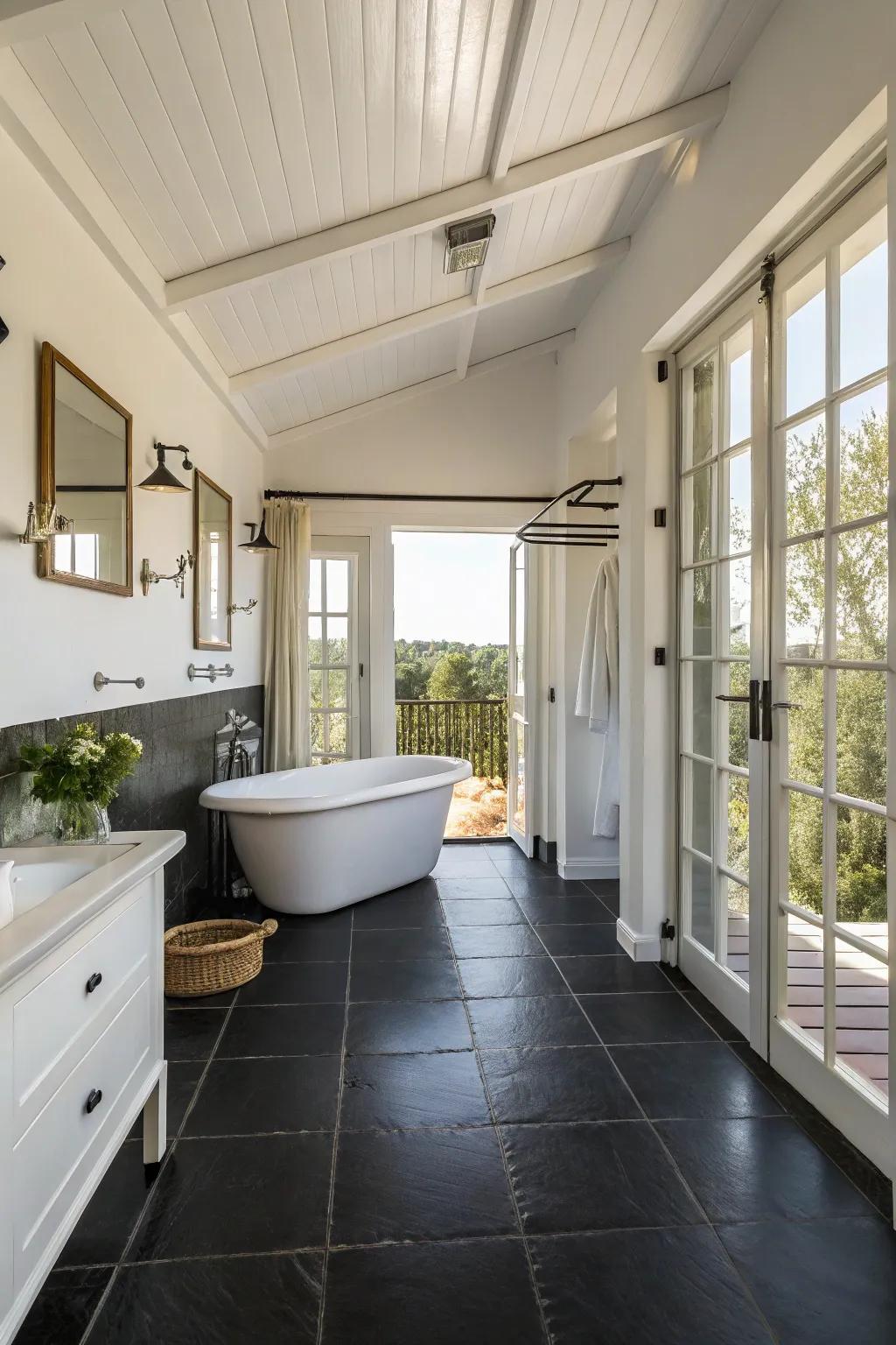 An open layout creates an inviting and spacious feel in this bathroom.