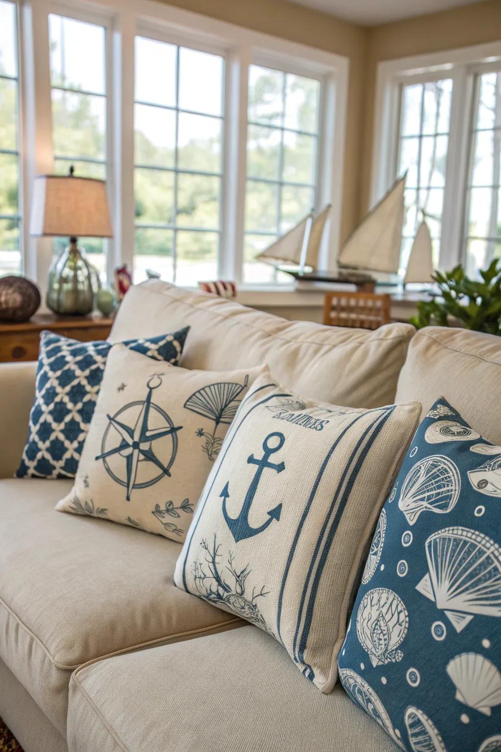 Enhance your living area with lively ocean-themed soft cushions.