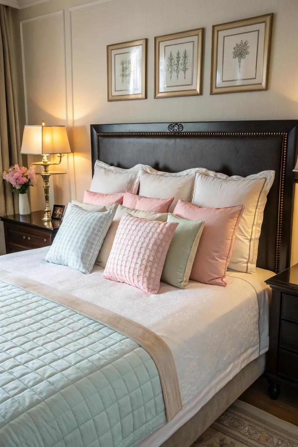 Accentuate your headboard through careful pillow arrangements.