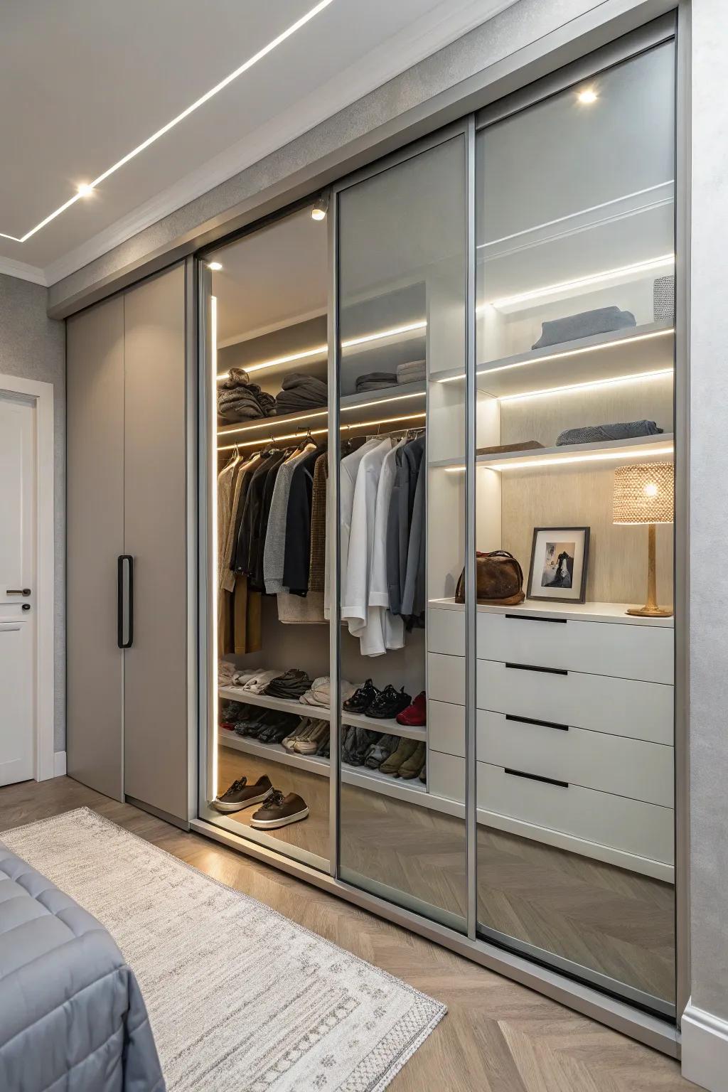 Sliding panels save space and introduce a modern aspect to your closet.