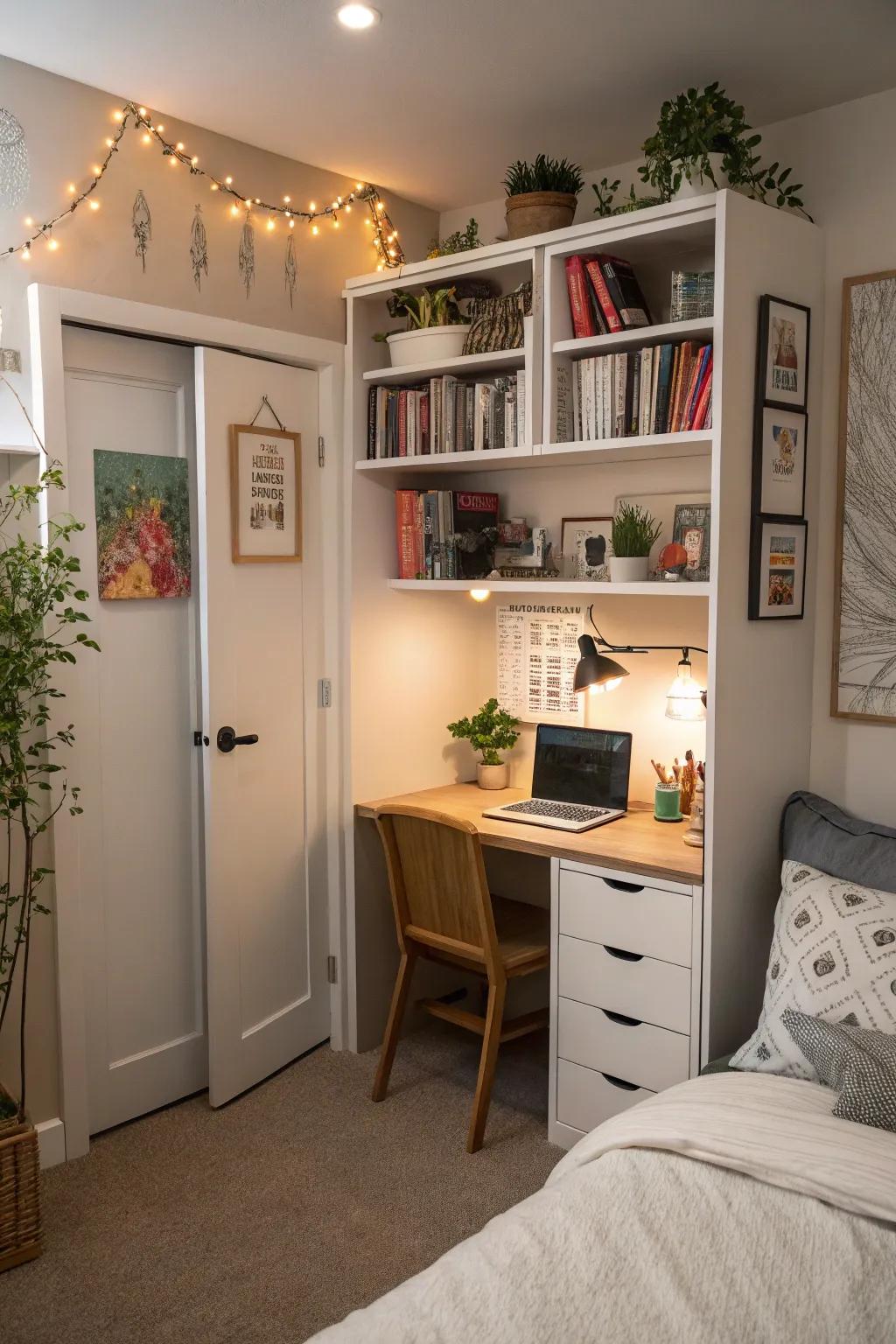 Conceal a work area within a cubby for integrated usability.