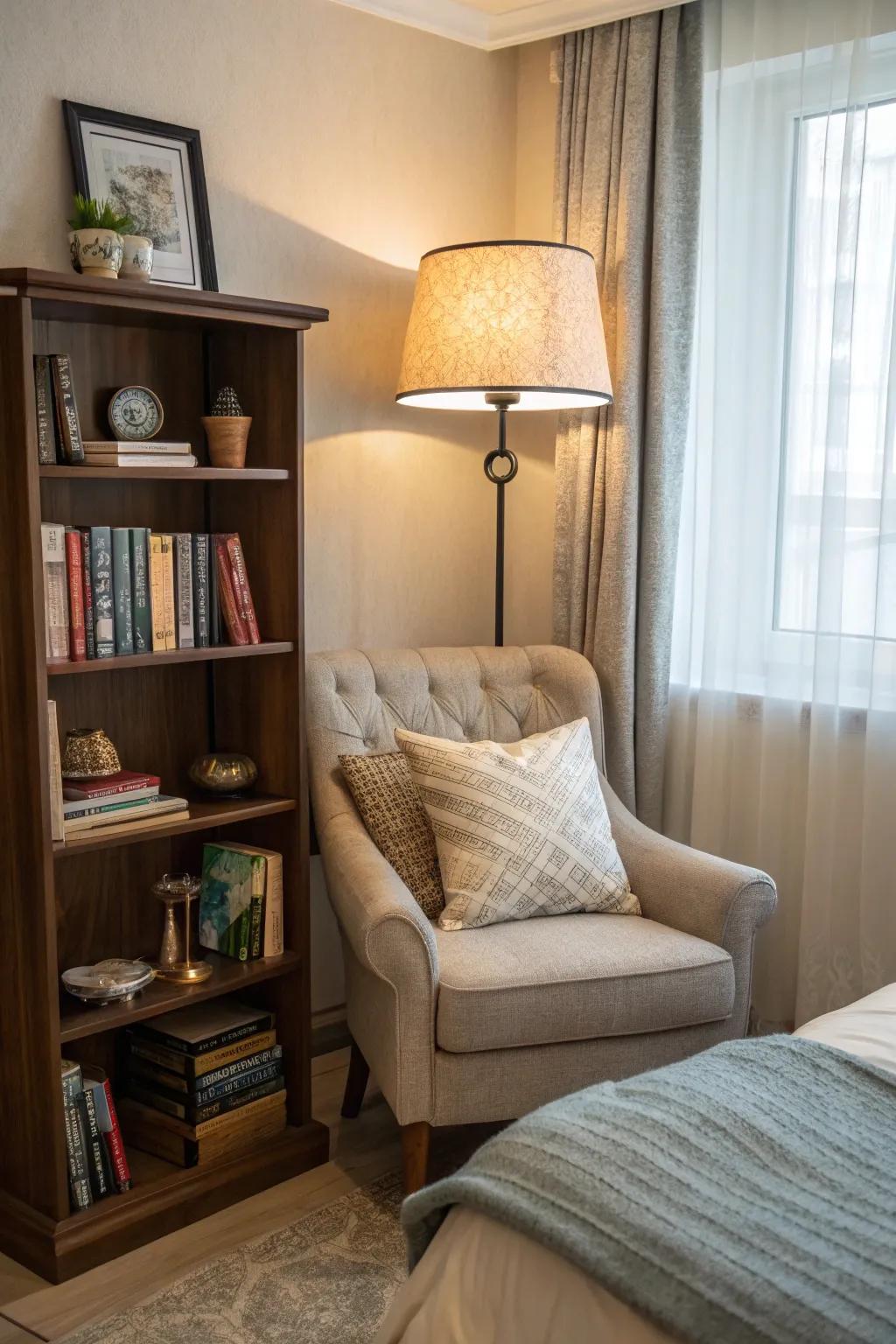 Make a peaceful reading spot to unwind in your bedroom.