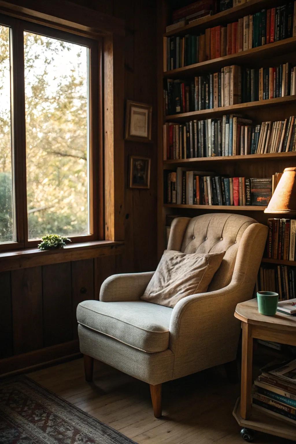 Improve a reading corner with deliberately positioned shelves.