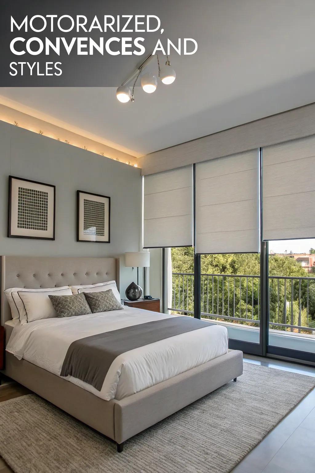 Self-adjusting shades bring modern convenience to your bedroom.