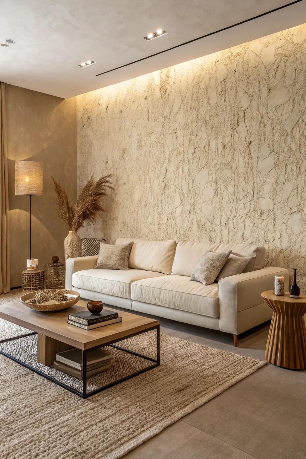Textured walls contribute sophistication to modest spaces.