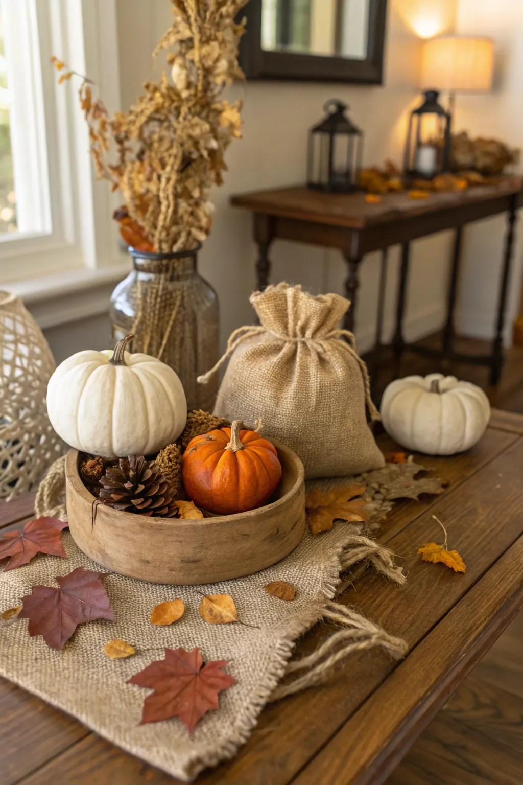 Embrace country elegance with earthy materials in your fall decor.