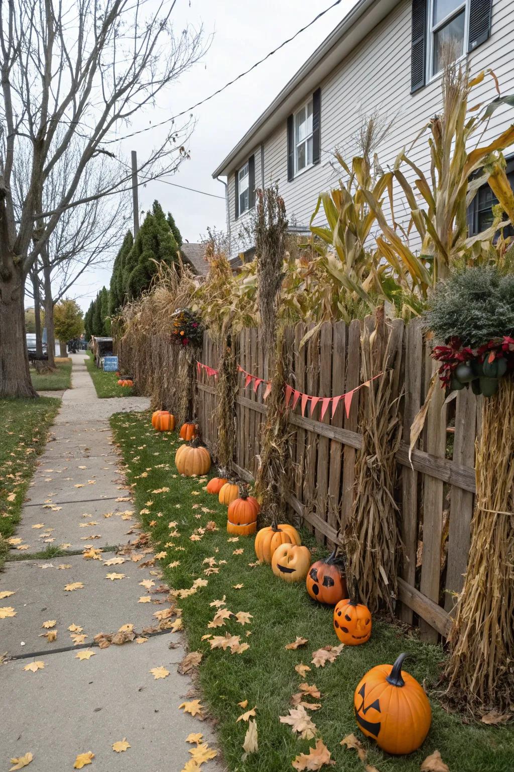 Seed stalks add a countryside touch to Halloween yard decor.