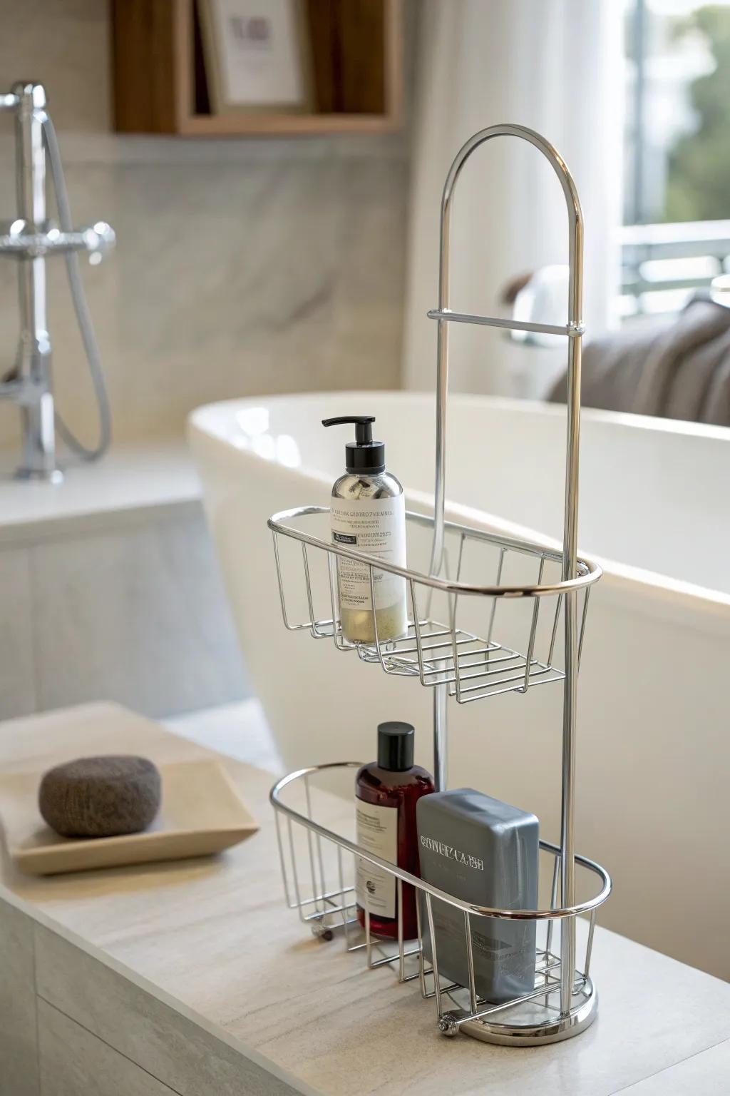 Embrace minimalism using a sleek wiring shower butler.