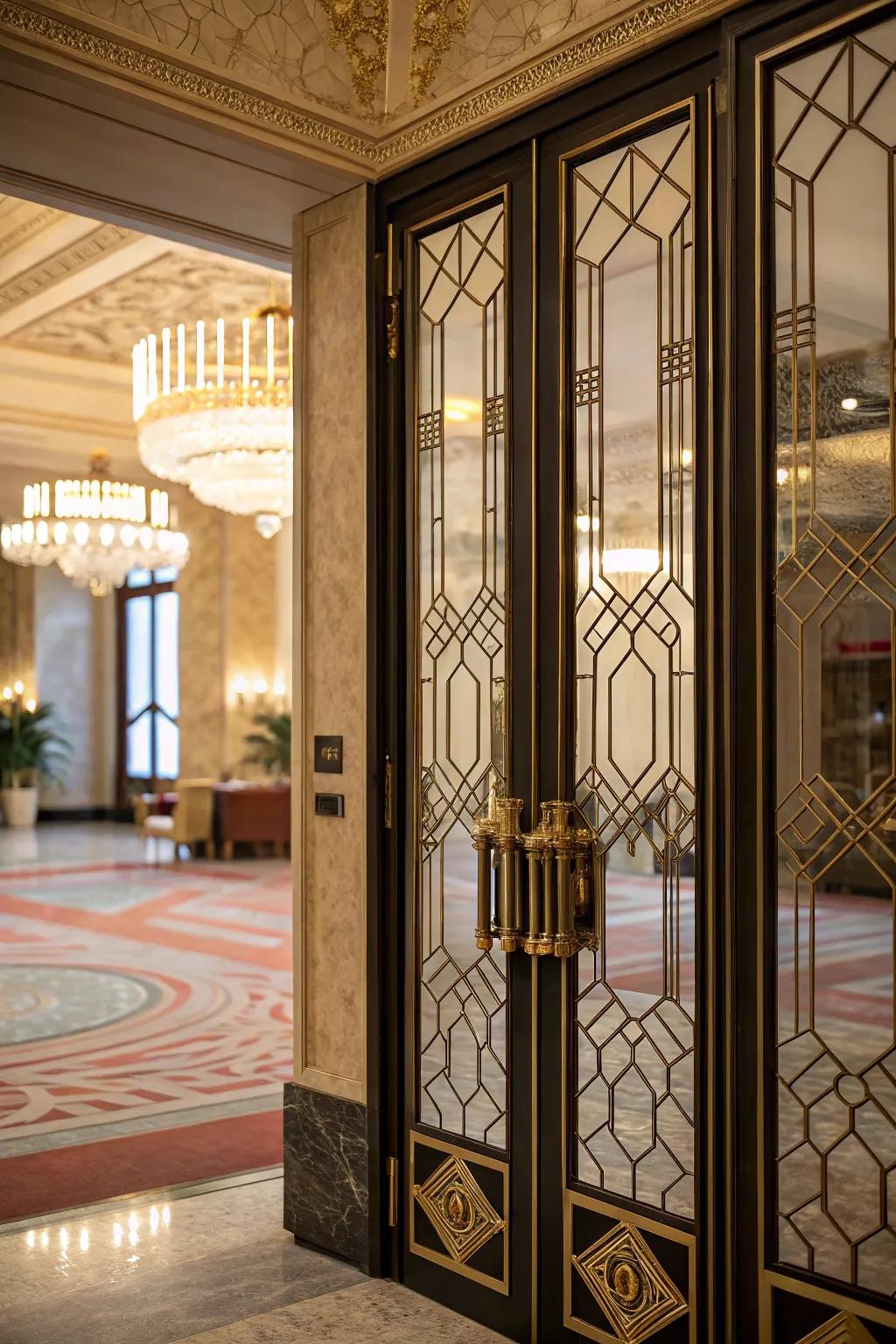 Roaring Twenties-inspired accents bring vintage luxury to bifold doors.