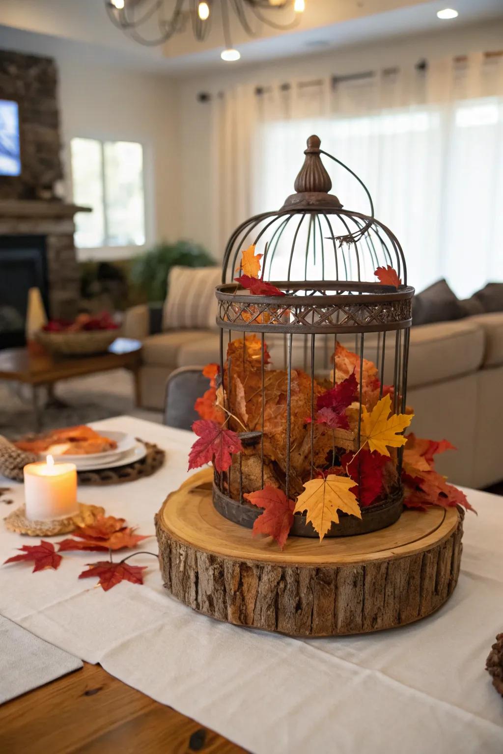 A bird sanctuary centerpiece celebrating autumn's splendor.