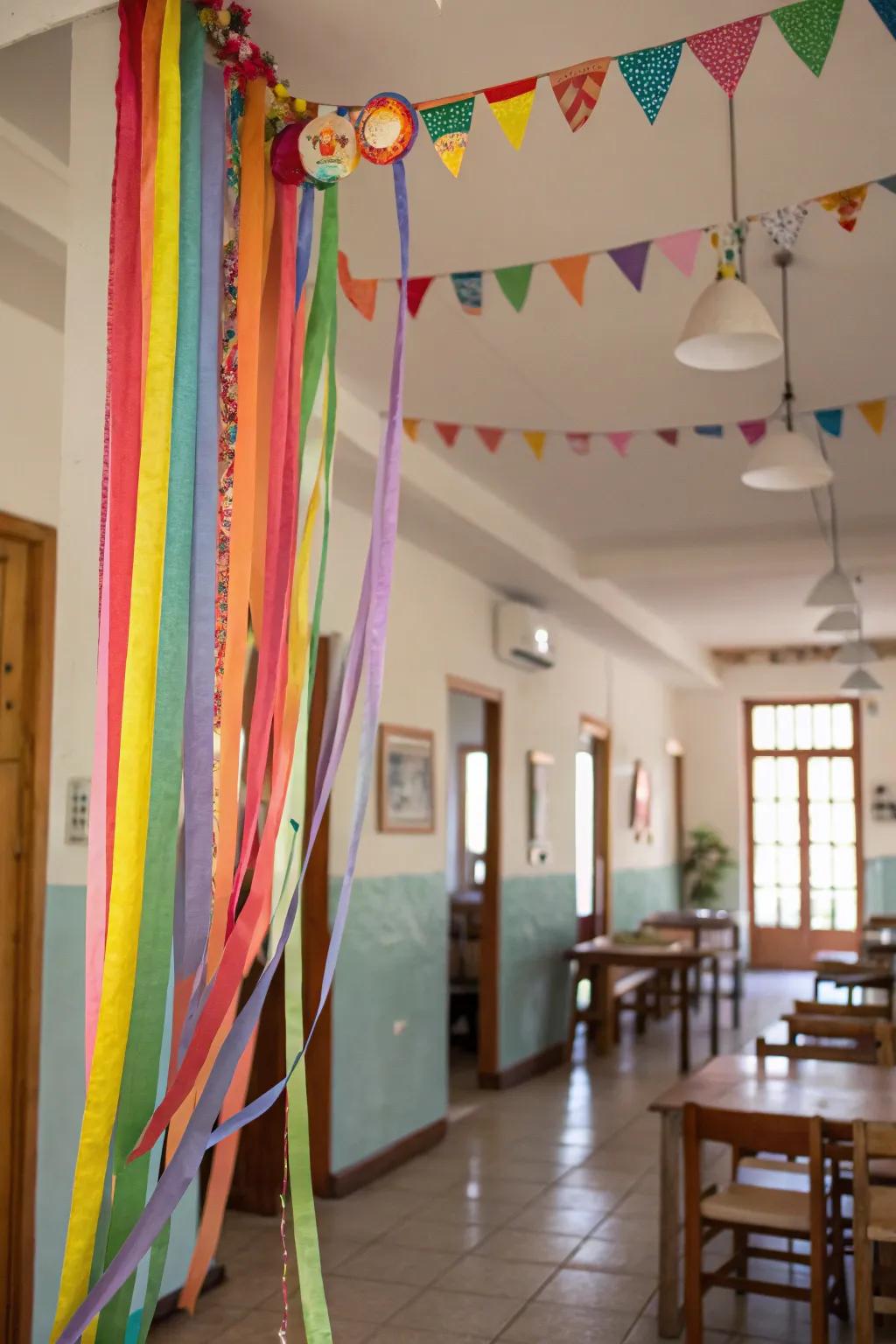 Cascading tapes instantly animate the ambiance.
