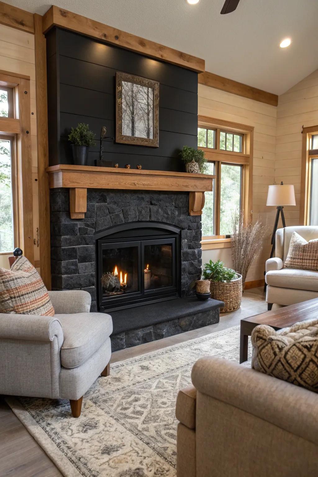 Achieve balance with a combination of dark and raw timber elements.