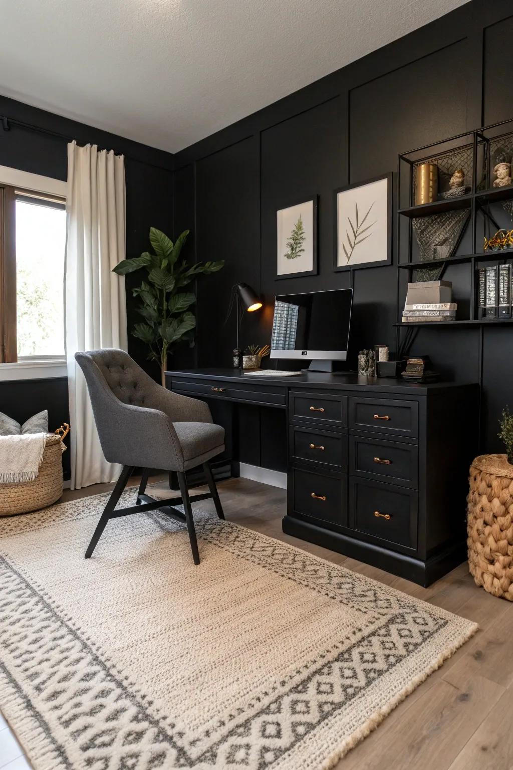 A cozy rug enhancing the office's character and comfort.