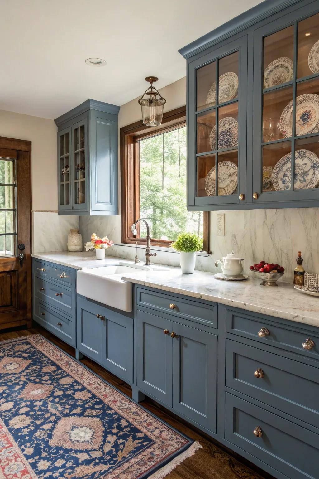 Shaker-inspired azure cupboards provide timeless sophistication and versatility for any cooking area.
