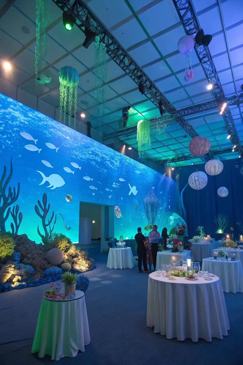 Underwater ornaments transforming the venue into a deep-sea wonderland.