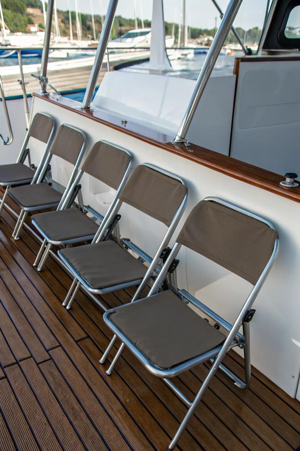 Small folding chairs inside a boat.