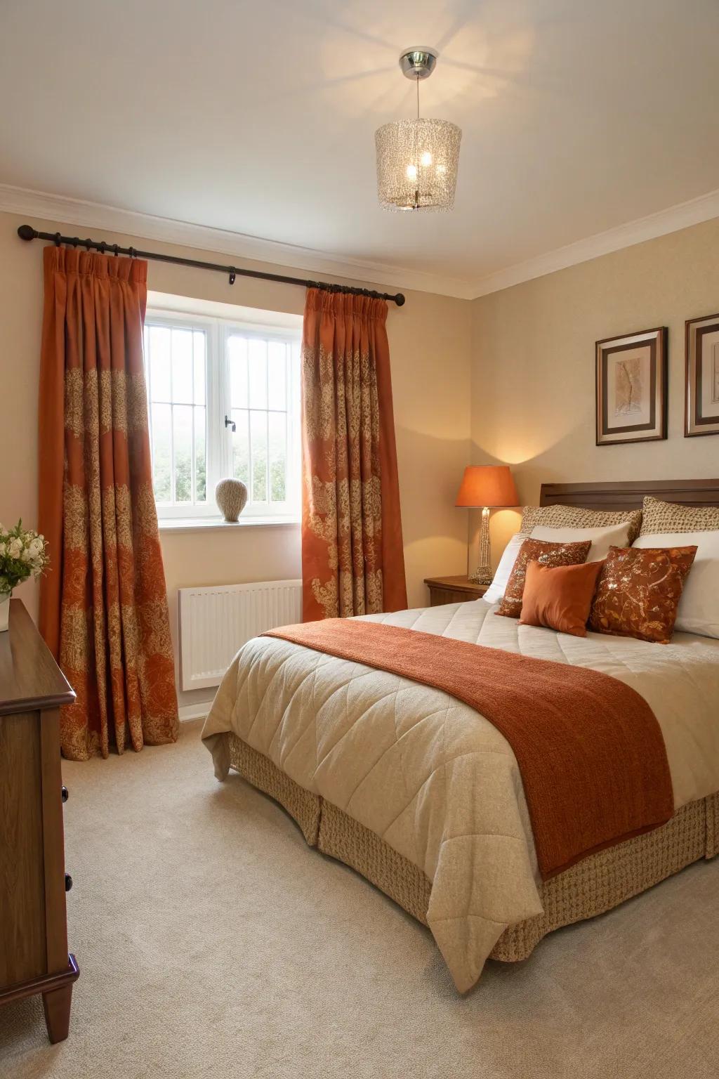 Subtle details balancing the bold sienna.