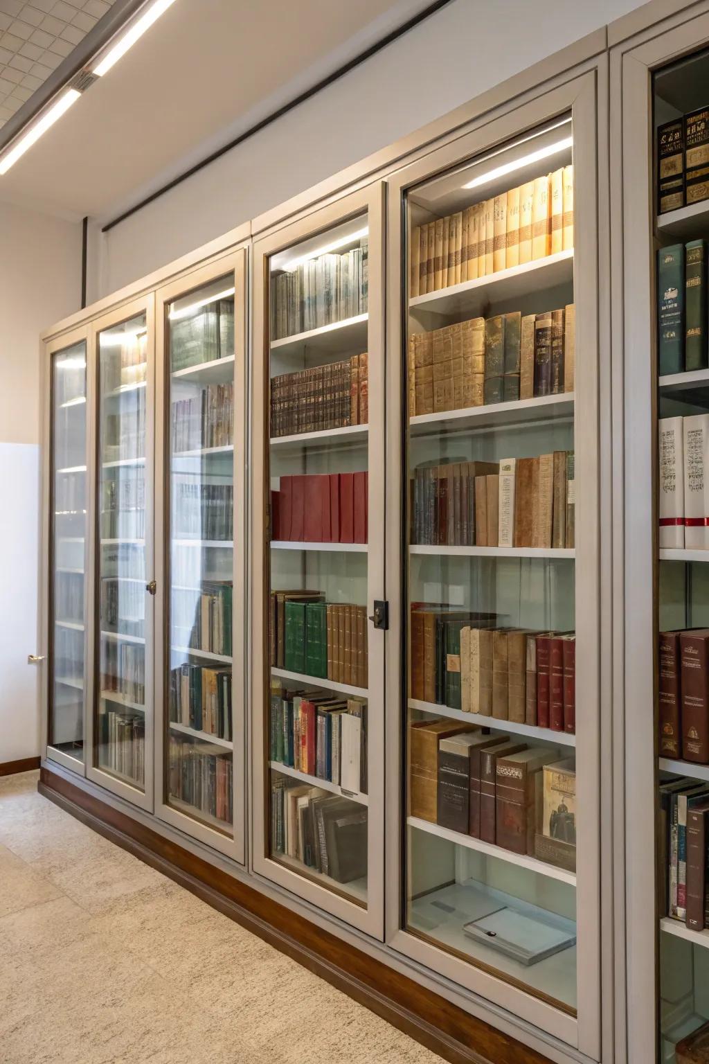 Elegant and practical: bookshelves with glass doors.