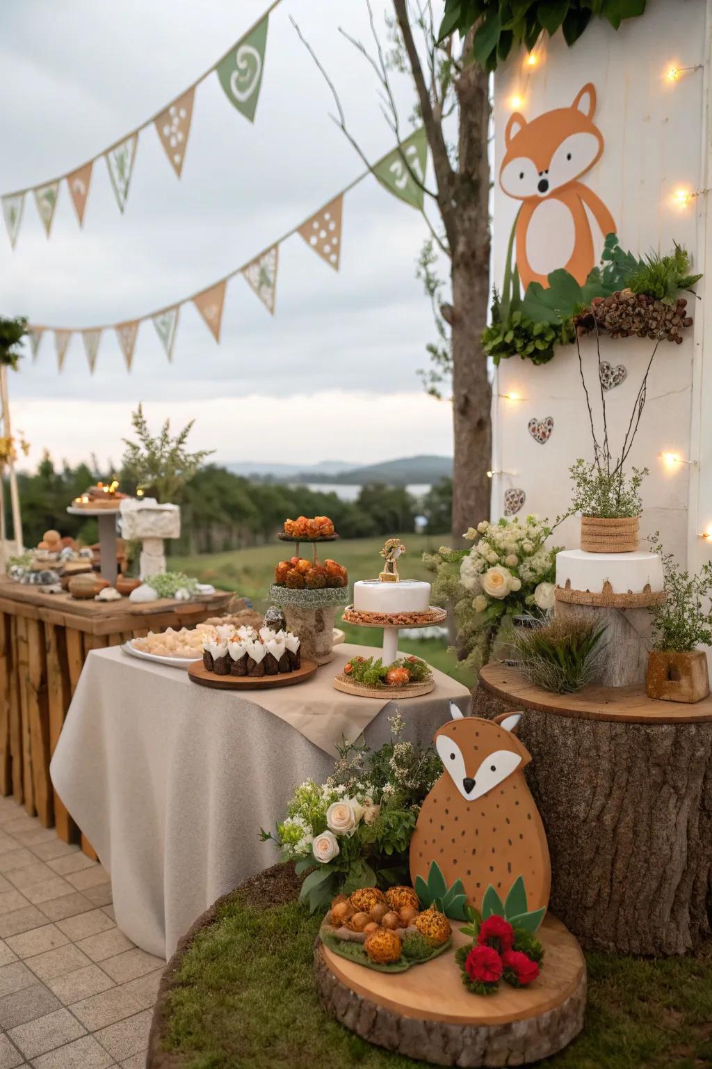 Woodland-themed baby shower featuring natural and serene elements
