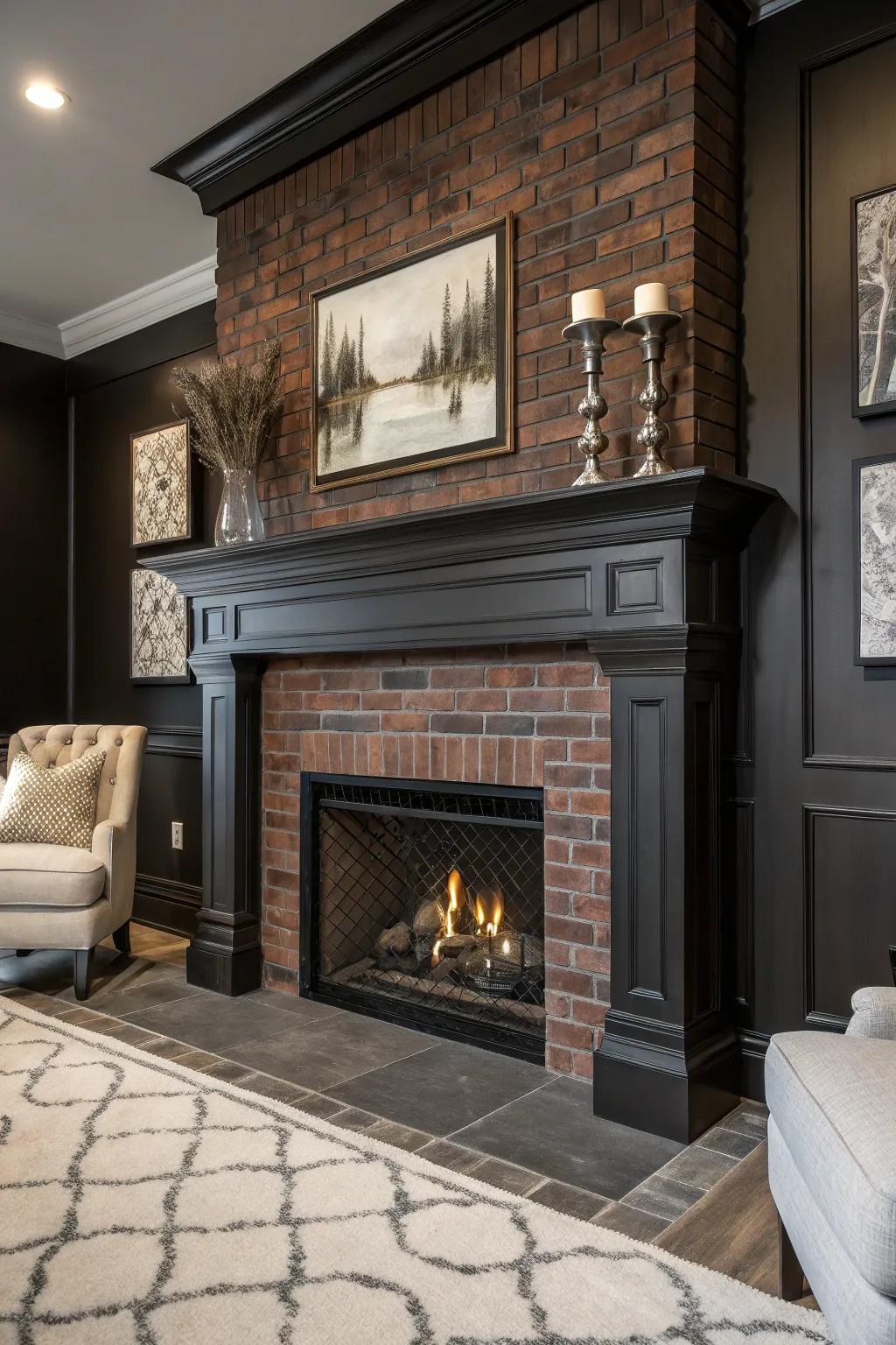 Contrasting dark tones with light bricks creates a visually arresting focal point.