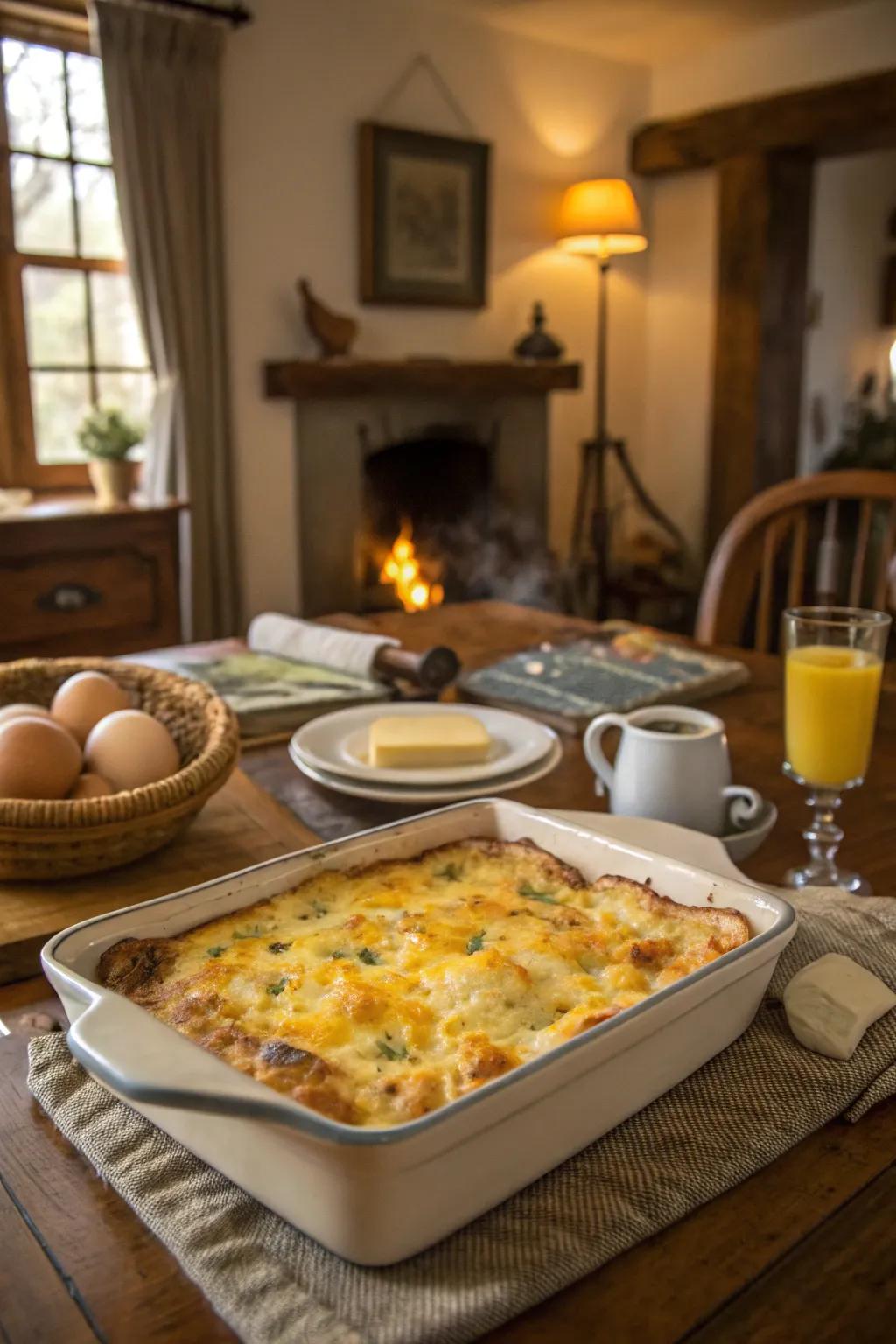 A savory breakfast casserole, ready to jumpstart your day.