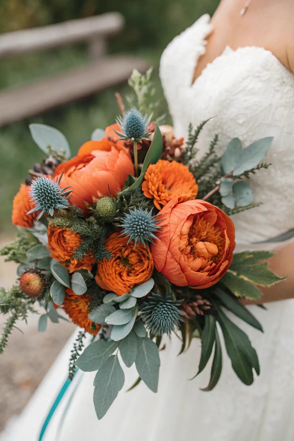 A bridal bouquet that blends striking shades beautifully.