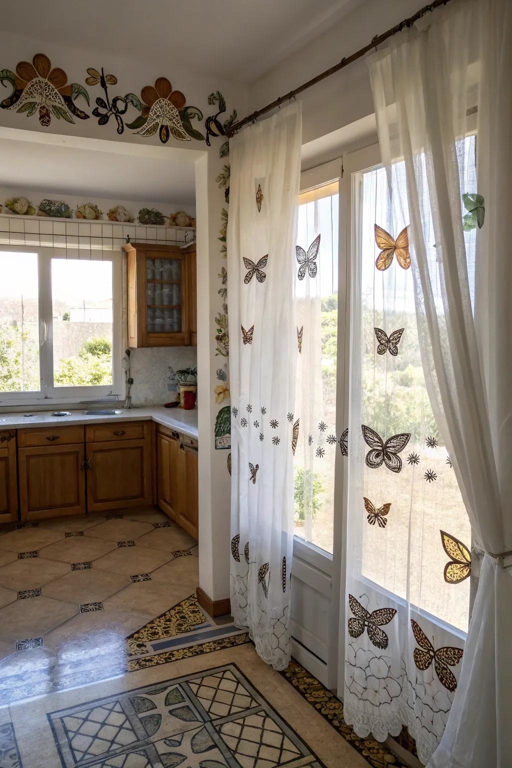 Butterfly window art brings privacy with elegance.