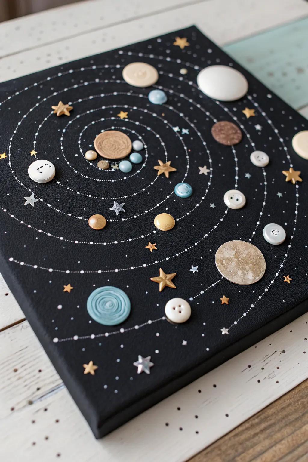 Explore the cosmos with this stunning Button Galaxy canvas art&mdash;where simplicity meets celestial beauty!