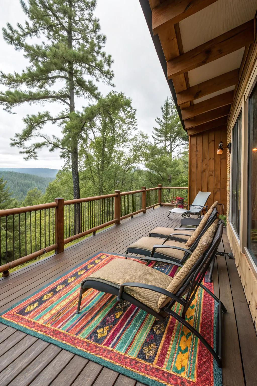 An <strong><em>outdoor rug</em></strong> bestowing warmth and panache to the <strong><em>deck</em></strong>.” loading=”lazy” class=”pimg”>
	</picture><figcaption>An <strong><em>outdoor rug</em></strong> bestowing warmth and panache to the <strong><em>deck</em></strong>.</figcaption></figure>
<p>Disseminate a plush <strong><em>outdoor rug</em></strong> to bestow pigmentation and ease underfoot. It’s among my trusty stratagems for rendering open-air expanses more akin to home.</p>
<h3>Check if these fit your needs:</h3>
<ul class=