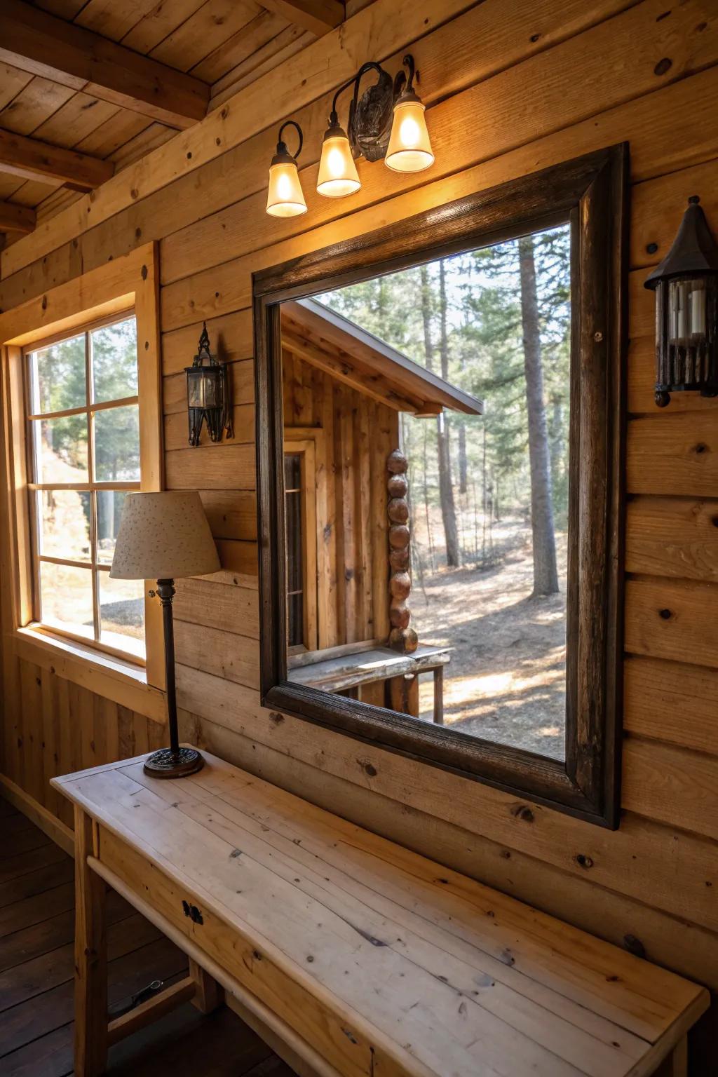 An ample reflector enhancing illumination and space within a cabin room.