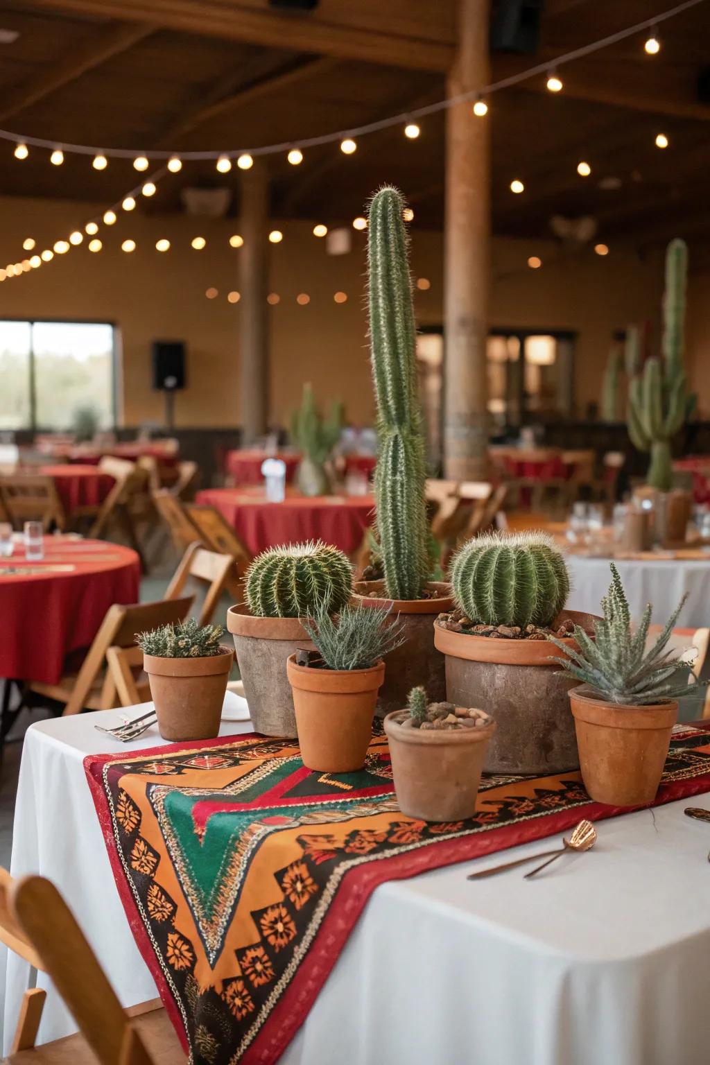 Cacti centerpieces enhance themed event decor stylishly.