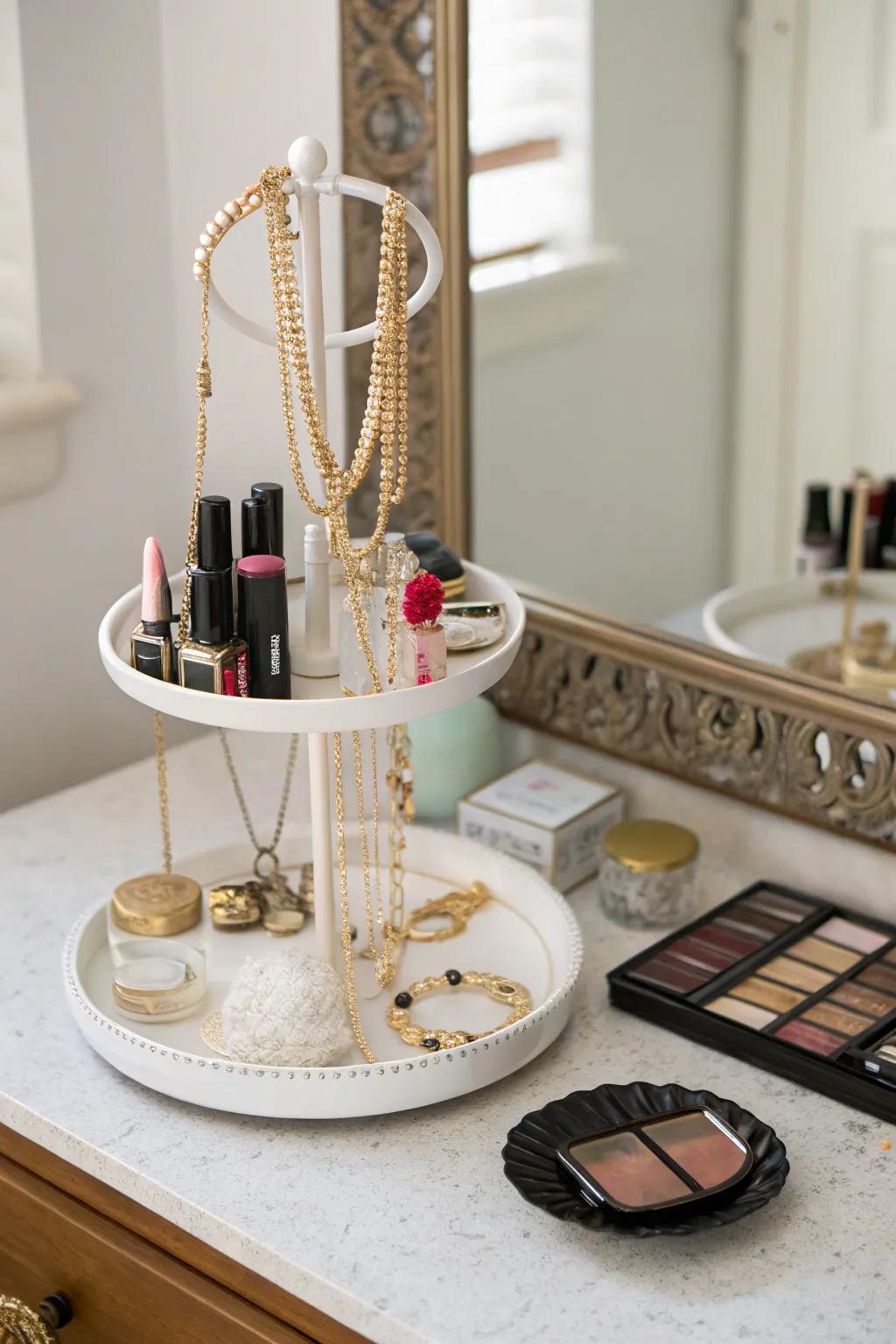 With a stylish cake stand organizer, your vanity will stay neat and fashionable.