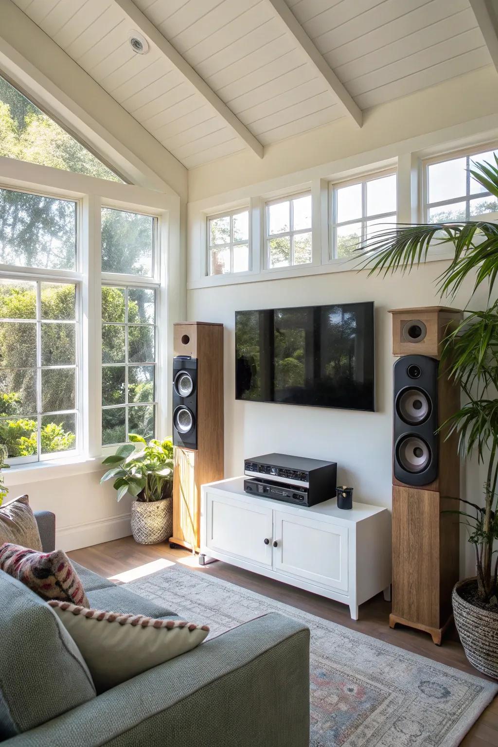 TV and audio setup in a California room for entertainment.