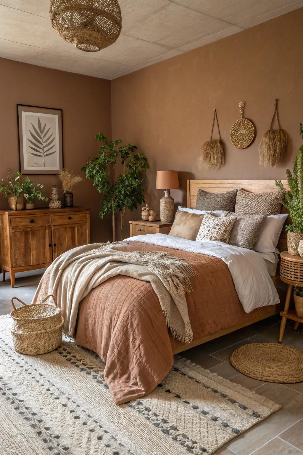 Light brown walls can offer that grounding and warm sensation.