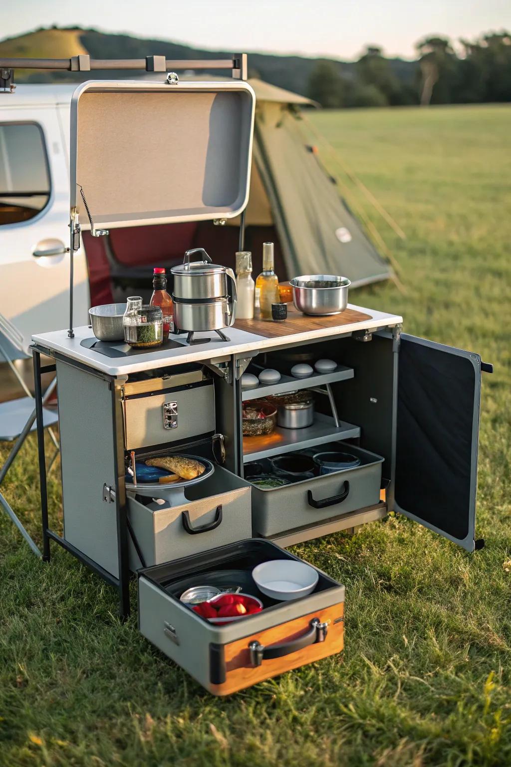 An adaptable kitchen unit retains everything in one spot.