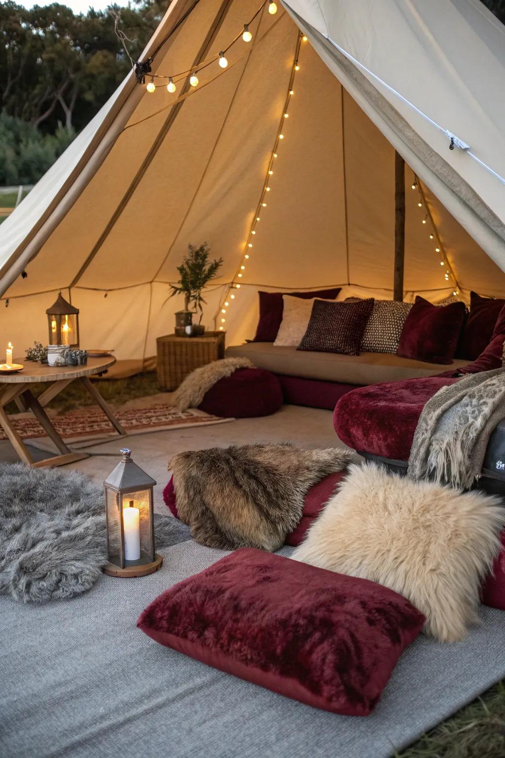 Elevate your tent with luxurious glamping touches.