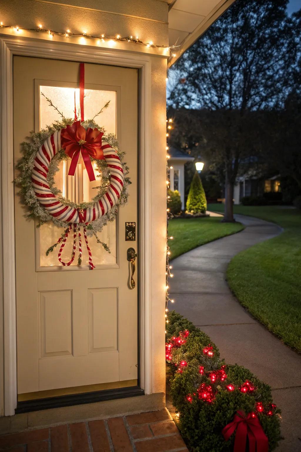 Greet visitors with a peppermint portal ornament.