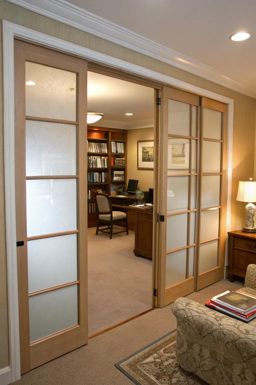 Keep privacy using textured glass inlays.