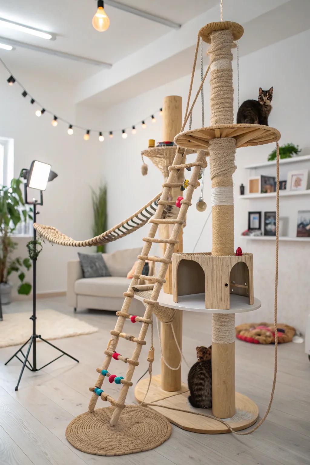 Bespoke DIY accents add a personal touch to your cat's play zone.