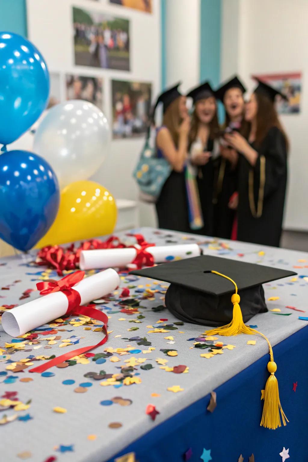 Colorful confetti contributes a celebratory aspect to the festivity.