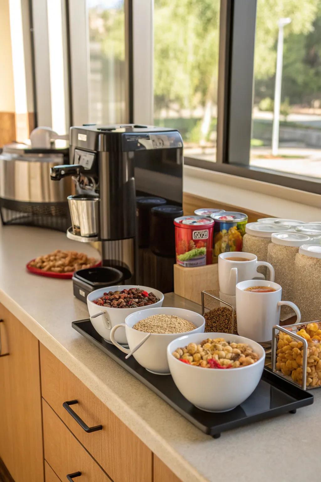 A coffee corner matches your cereal area perfectly.