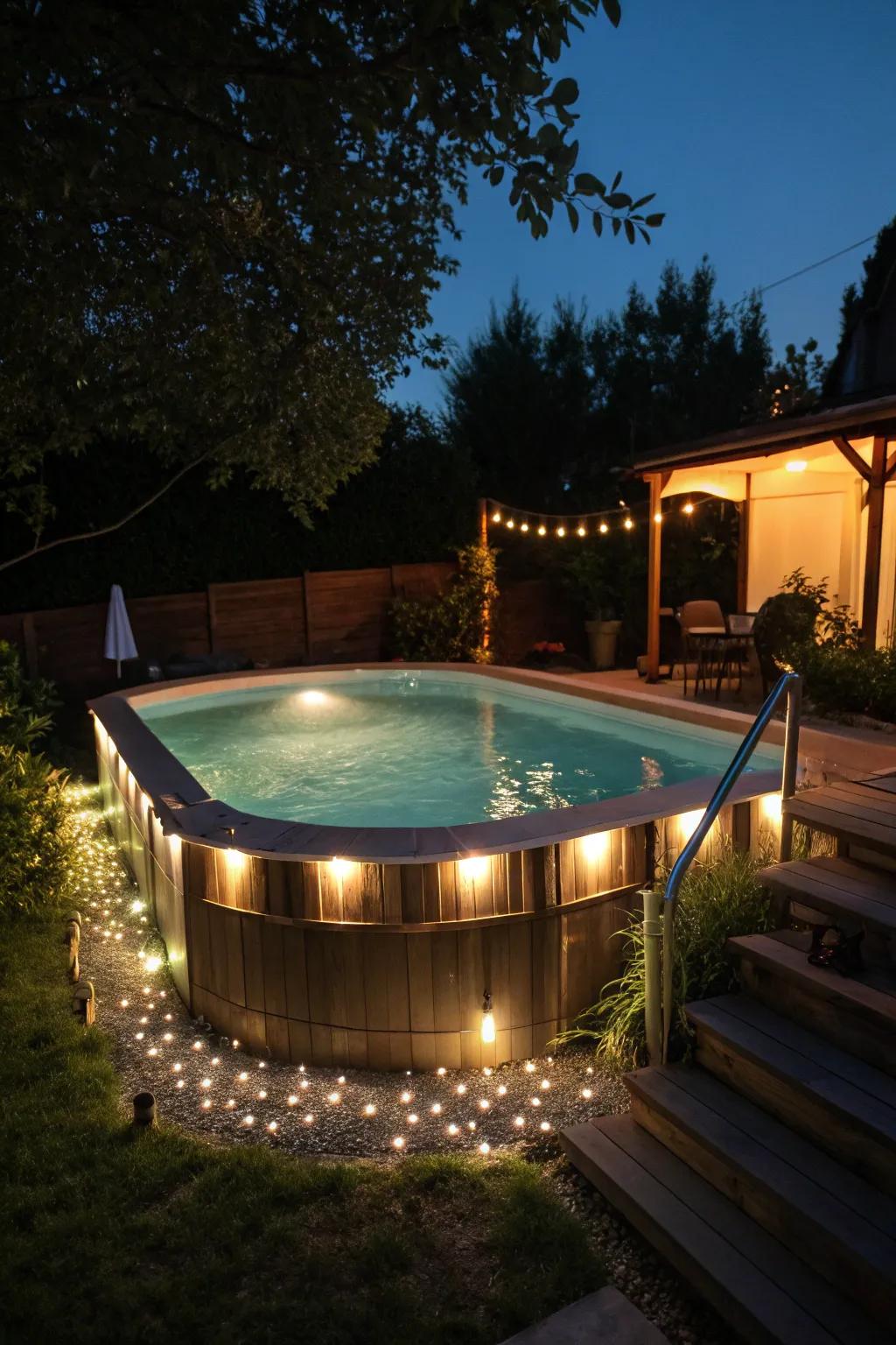 Diode lights contribute a warm radiance to your pool area at night.