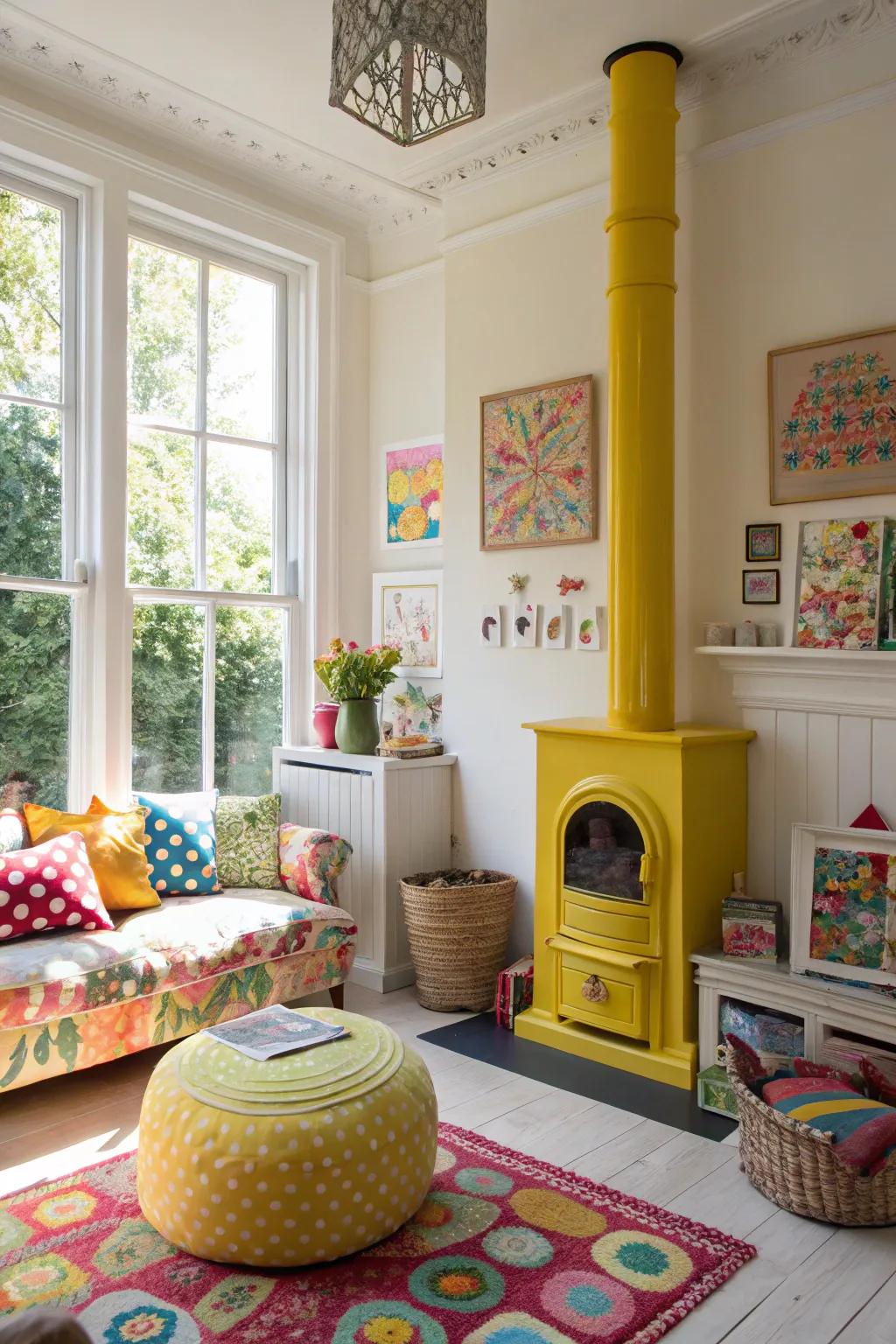 Solar gold brightens up the room, creating a cheerful and inviting space.
