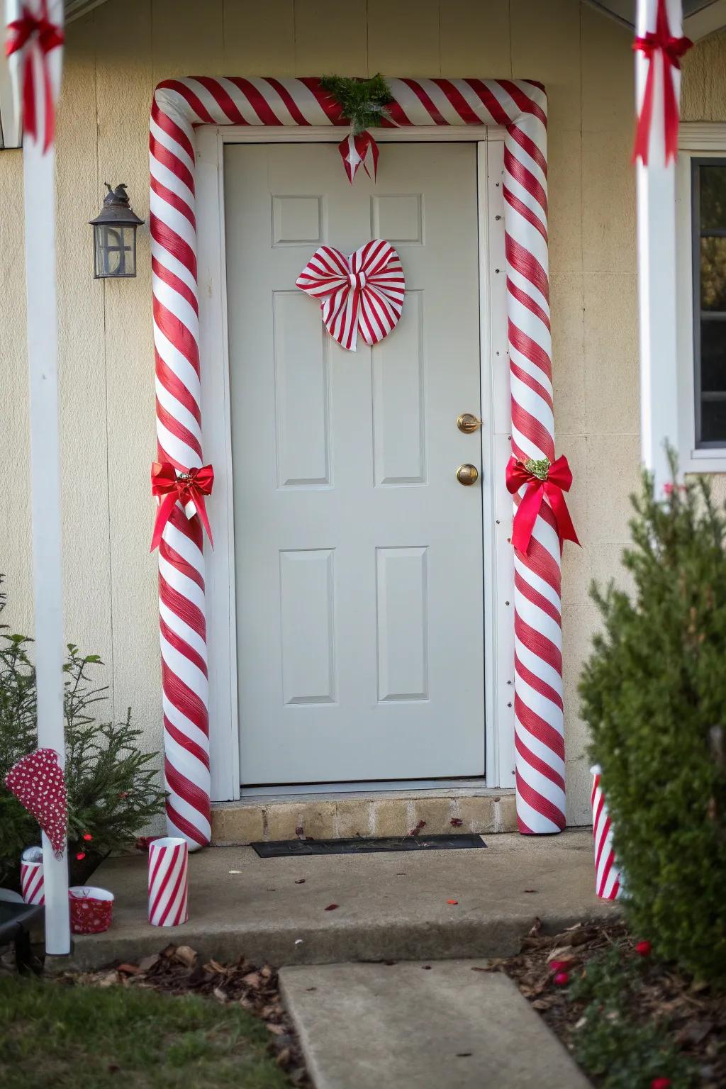 Sweeten your entryway with sugar stick stripes.