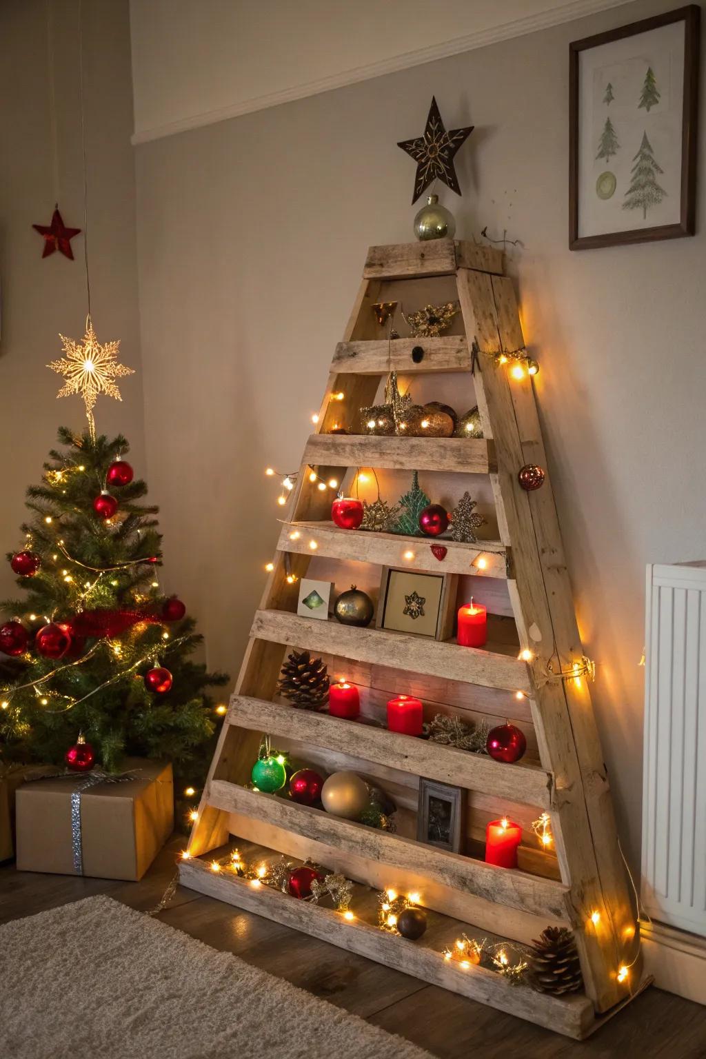 Merge function and decor with a shelving tree.