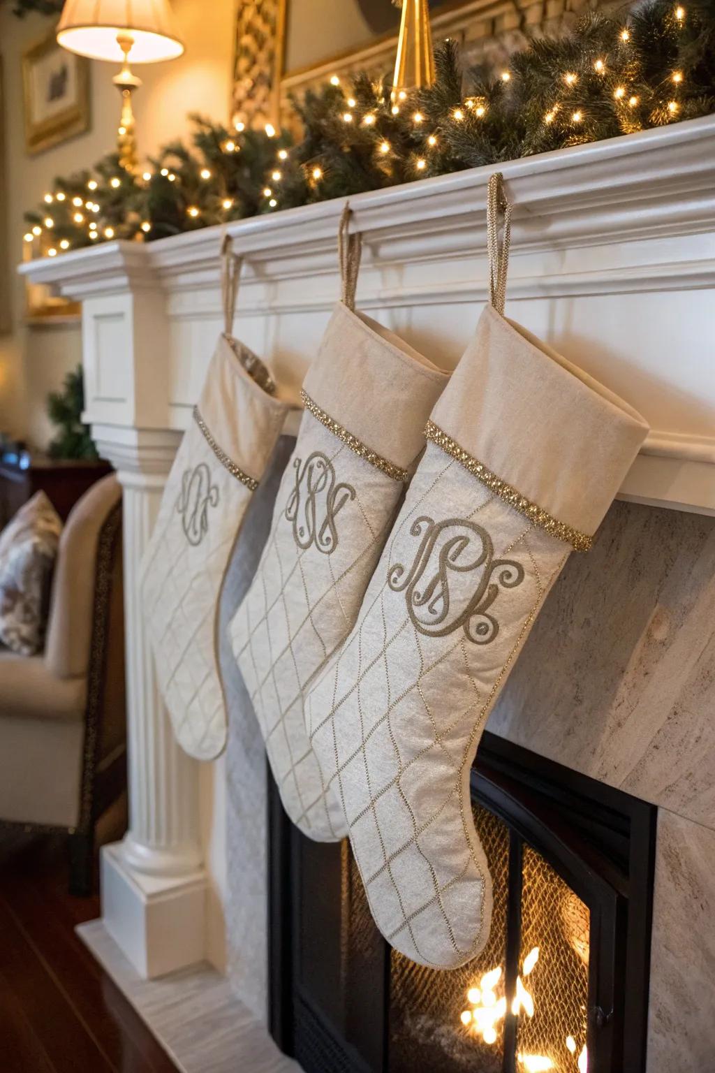 Monogrammed stockings append a refined and personalized nuance.