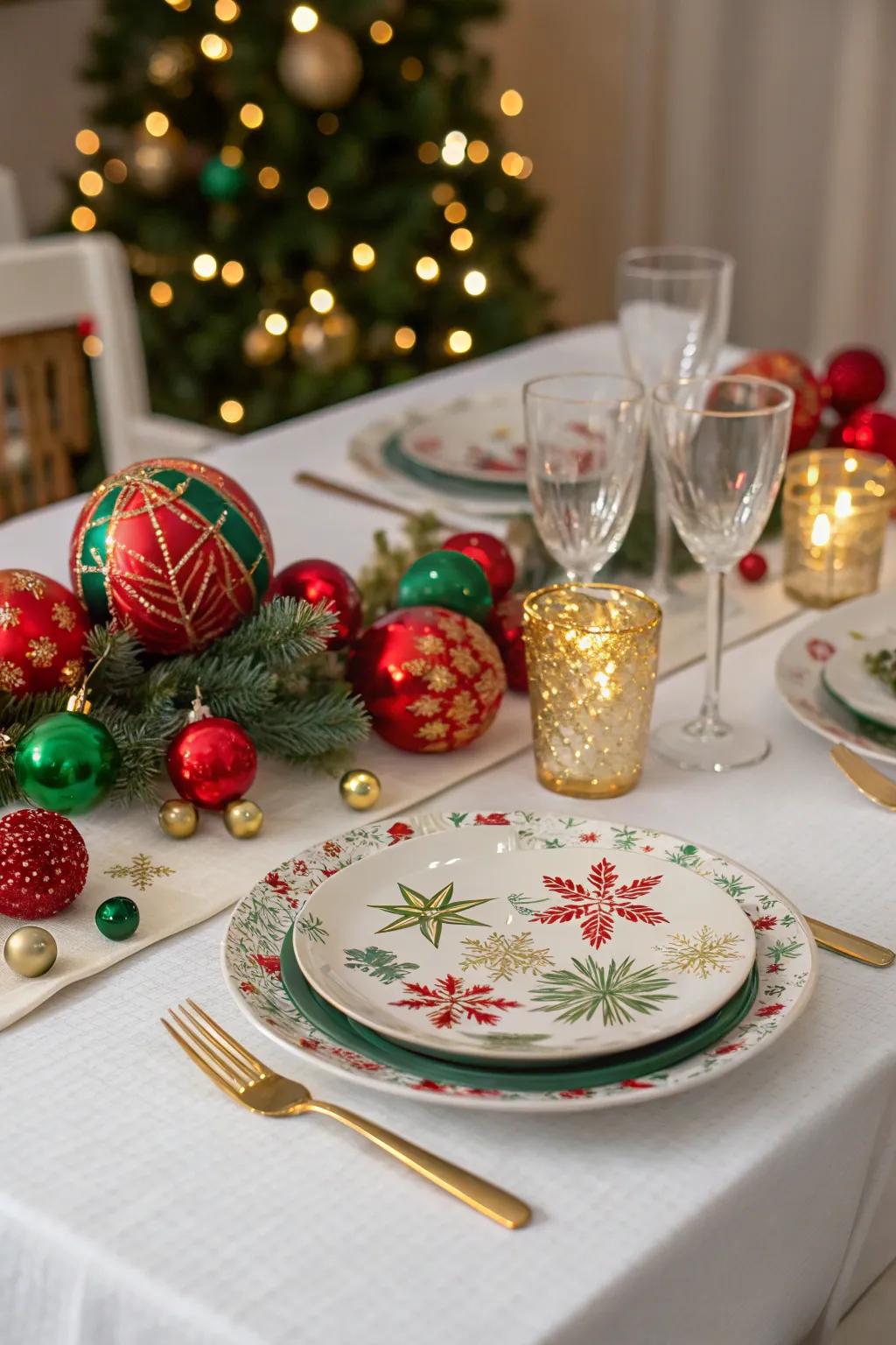 Baubles contribute vibrancy and eccentricity to the festive table.