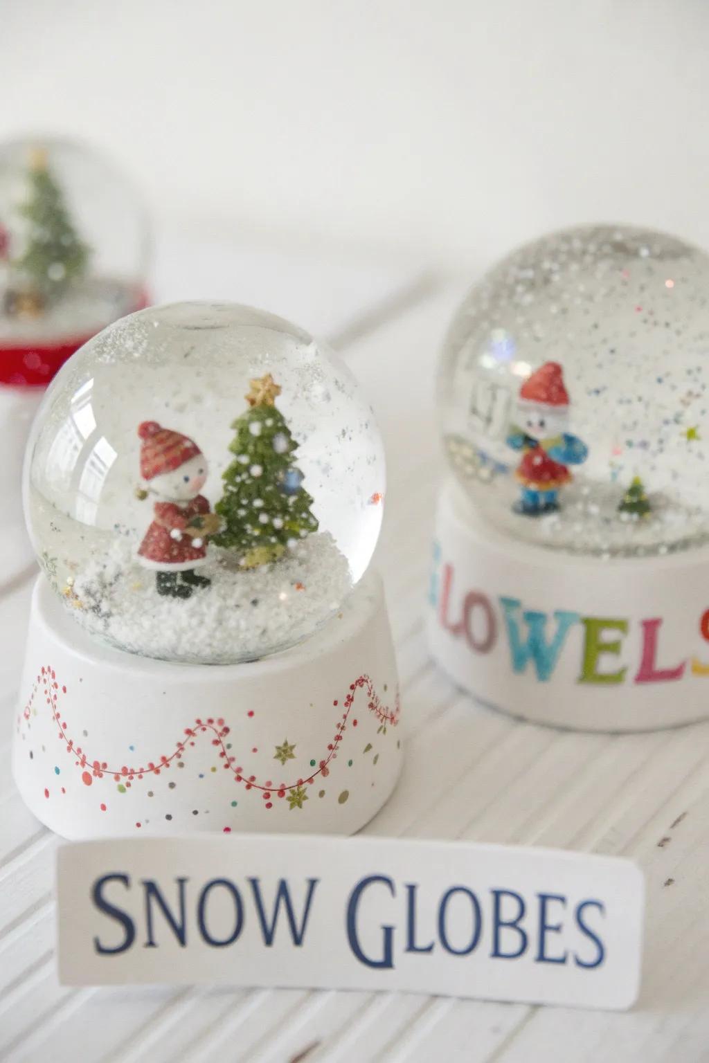 Personalized snow scenes add a magical touch to your table décor.
